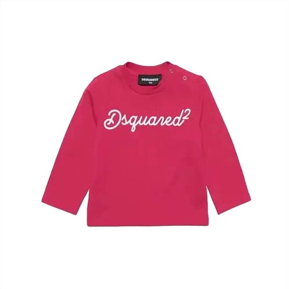NEW DSQUARED2 kids long sleeve logo t-shirt in pink